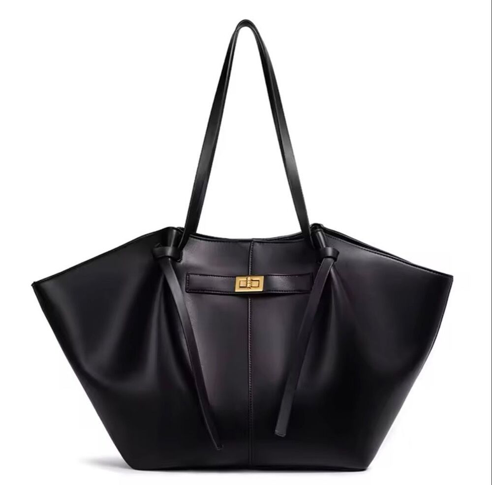 Italian Luxury Boutique Vegan Leather Large Shoulder Bag Black Tote NWOT